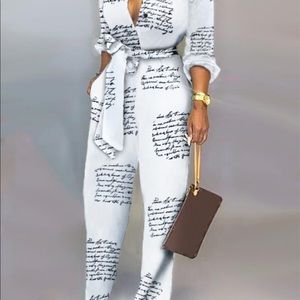 Letter Print Casual Knotted Jumpsuit